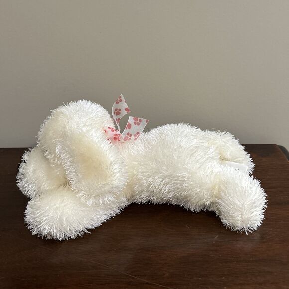 Golden Bear Co Ltd White Dog Plush Pals Shaggy Fringe Cream Puppy Bow - Picture 2 of 8